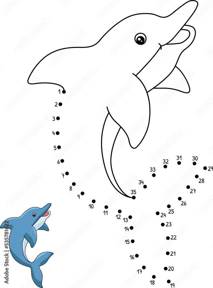 Dot to Dot Dolphin Isolated Coloring Page for Kids Stock Vector | Adobe ...