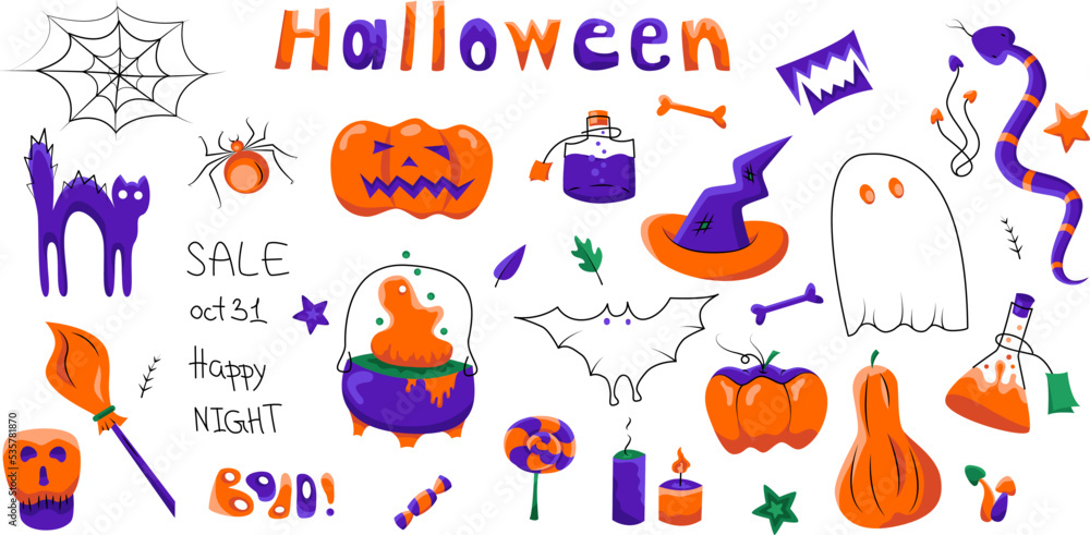 Halloween set objects inscriptions doodle 35 Halloween set objects inscriptions doodle 35
