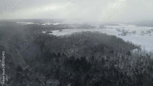 Pan of snowy morning in rural community photo