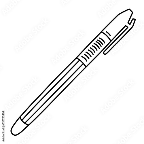 Pen doodle icon, vector illustration of ballpoint pen, writing and drawing, office stationery supplies, isolated outline clipart on white background