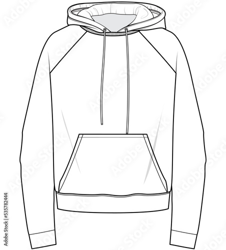 long sleeve raglan hoodie jacket fashion flat sketch vector illustration