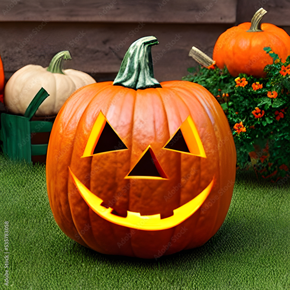 halloween background, scary pumpkin in the garden, digital art,3d rendering halloween background, scary pumpkin in the garden, digital art,3d rendering