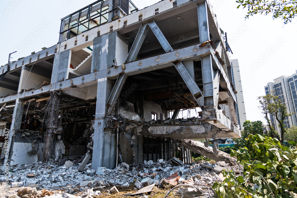 Close up of building demolition site