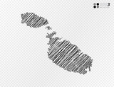 Vector black silhouette chaotic hand drawn scribble sketch  of Malta map on transparent background.