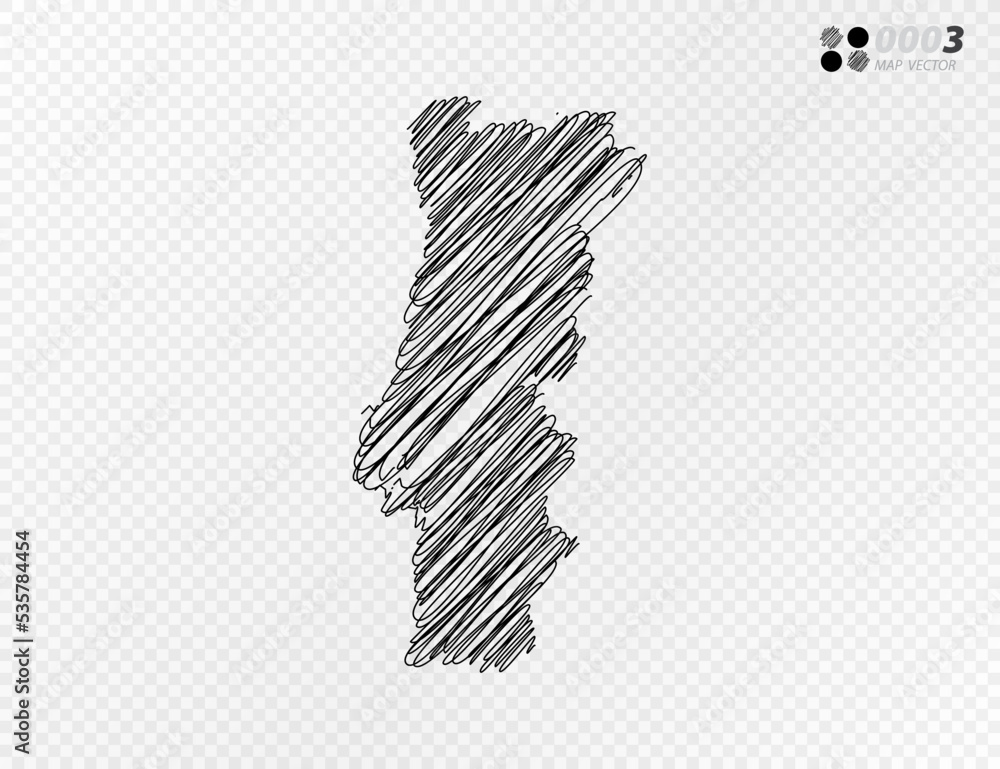 Vector black silhouette chaotic hand drawn scribble sketch of Portugal map on transparent background. Vector black silhouette chaotic hand drawn scribble sketch of Portugal map on transparent background.
