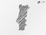 Vector black silhouette chaotic hand drawn scribble sketch  of Portugal map on transparent background.