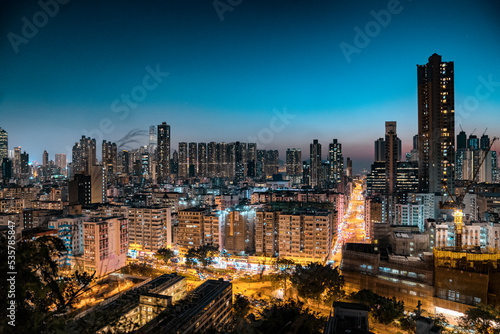 Hong Kong skyline after susnet from Garden Hill in Kowloon