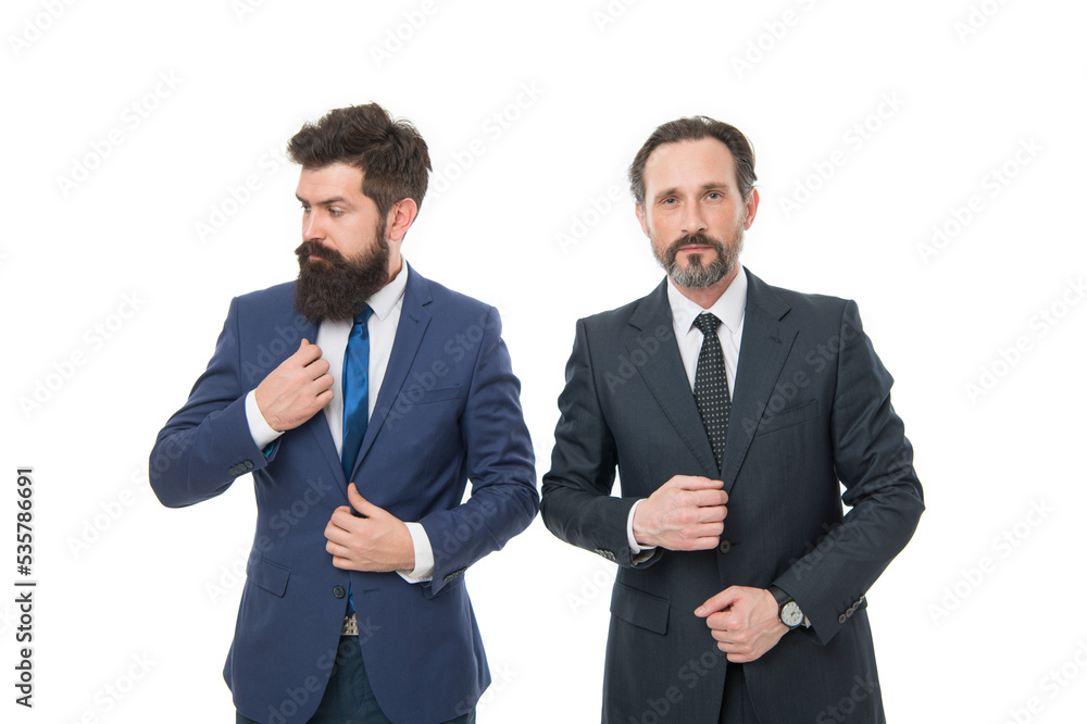 Business people concept. Men bearded wear formal suits. Well groomed business men. Partnership and teamwork. Men successful entrepreneurs white background. Meet our business partner. Business team Business people concept. Men bearded wear formal suits. Well groomed business men. Partnership and teamwork. Men successful entrepreneurs white background. Meet our business partner. Business team