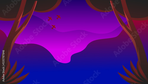 Purple frame abstract background gradient jungle tree and sky vector letter space shape modern landscape line