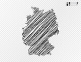 Vector black silhouette chaotic hand drawn scribble sketch  of Germany map on transparent background.