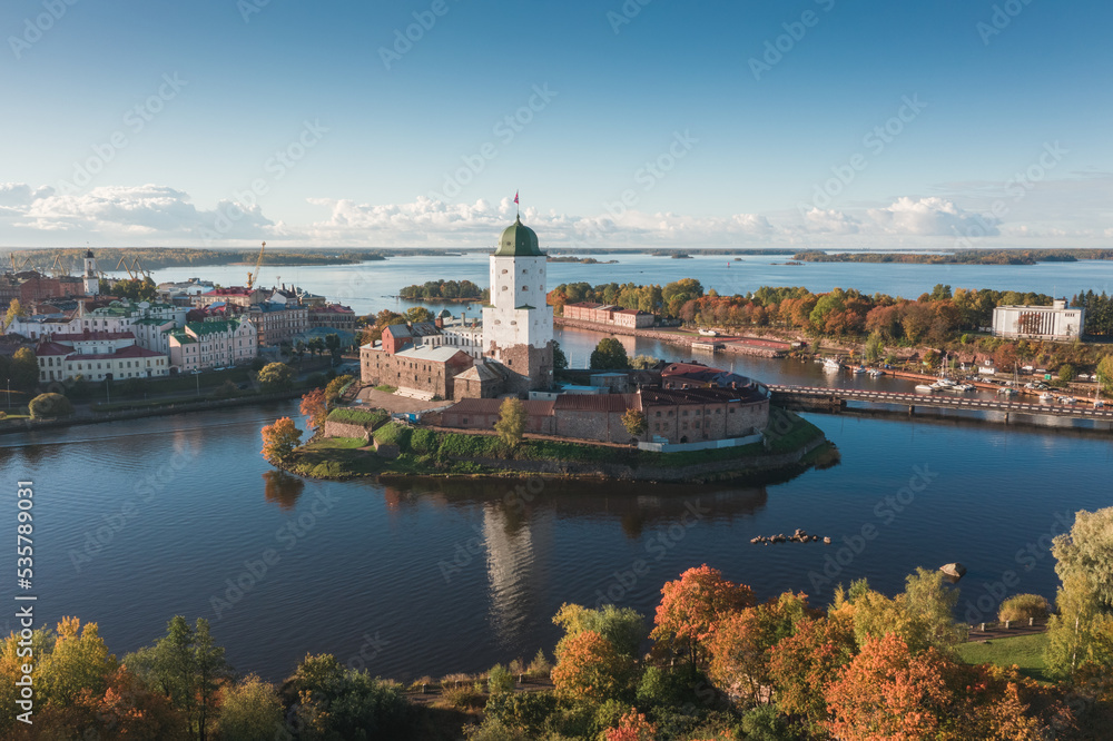 Vyborg Castle on an autumn morning in Vyborg.