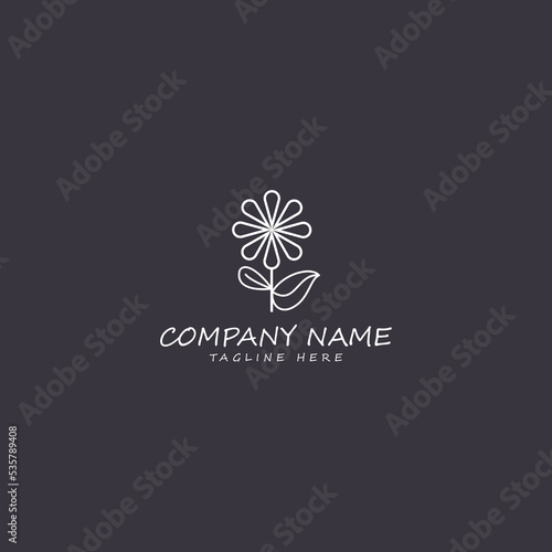 Fototapeta Naklejka Na Ścianę i Meble -  Vector hand drawn logo template in elegant and minimal style Branch with flower, leaves and berries with a text sample. Feminine romantic floral clipart. For business branding and identity.