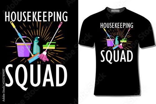 housekeeping squad cleaning t-Shirt design with cleaning elements vector