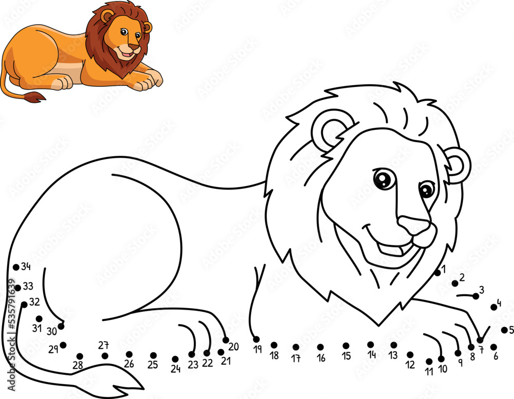 Dot to Dot Lion Isolated Coloring Page for Kids Stock Vector | Adobe Stock