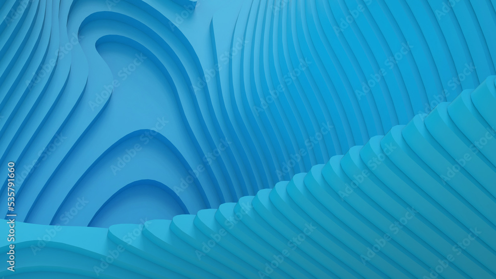 Abstract Background. Futuristic Wave curves paper cut design for victory and success concept on blue. obstacles, copy space, design, banner ,website, Copy Space -3d Rendering Abstract Background. Futuristic Wave curves paper cut design for victory and success concept on blue. obstacles, copy space, design, banner ,website, Copy Space -3d Rendering