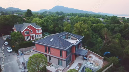 Wallpaper Mural aerial view of modern european style villa in rural of hangzhou at twilight Torontodigital.ca