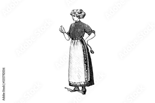 Woman in kitchen clothes with a jar and a ladle - Vintage illustration photo