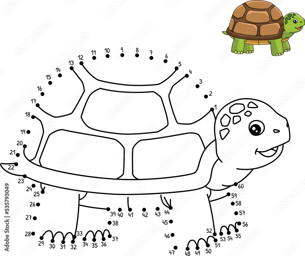 Dot to Dot Turtle Isolated Coloring Page for Kids Stock Vector | Adobe ...