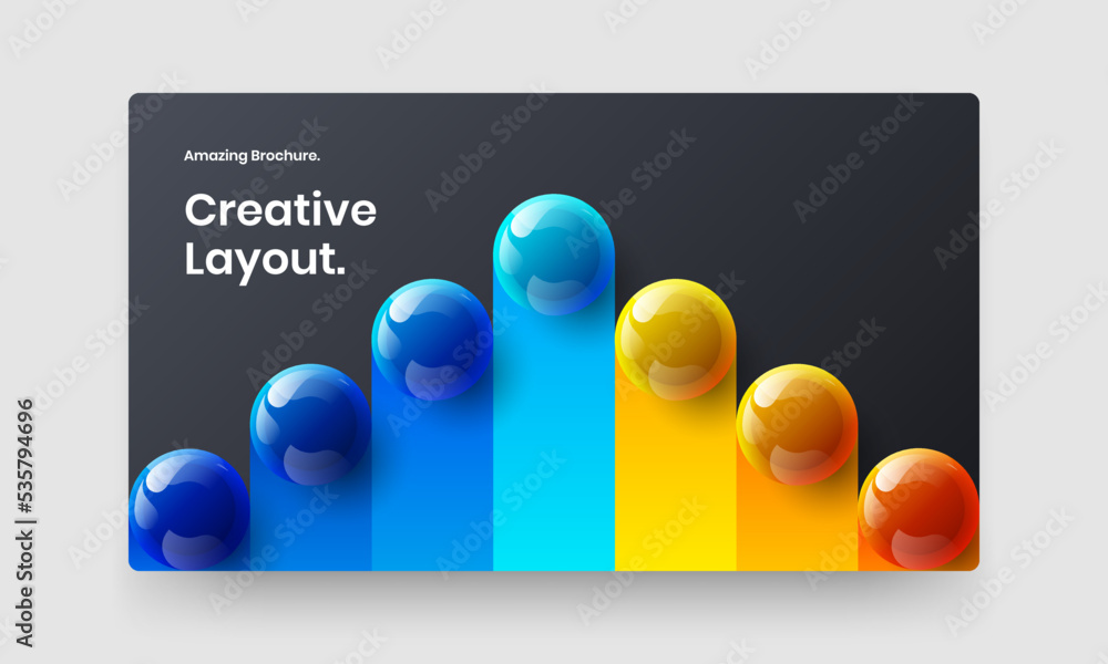 Clean realistic balls corporate cover illustration. Geometric company identity design vector layout.