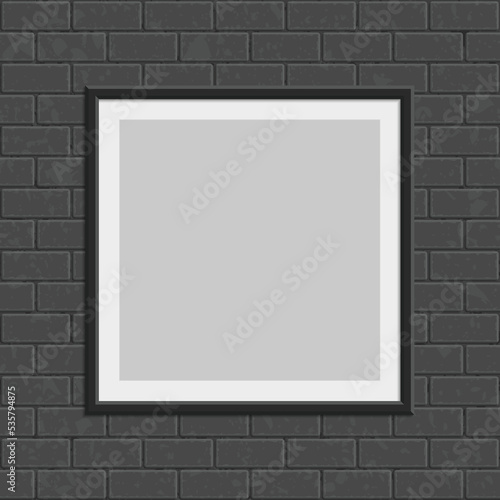 Black realistic picture frame on brown brick wall seamless pattern vector background. Modern photo frame and text to your design projects. Layered vector EPS 10.