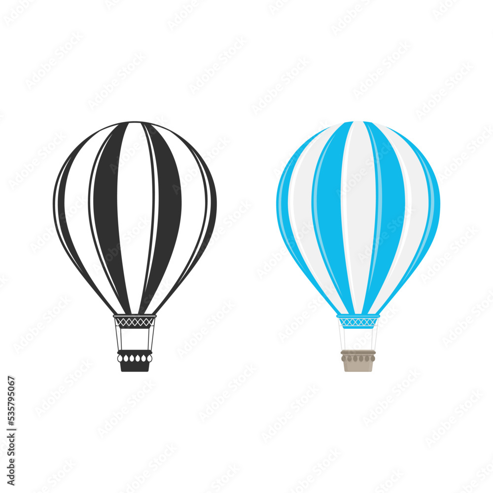 Hot Air Balloon in flat style. Colorful Aerostat balloon set isolated on white background. Travel icon. Vintage Transport concept. Vector illustration. EPS 10. Hot Air Balloon in flat style. Colorful Aerostat balloon set isolated on white background. Travel icon. Vintage Transport concept. Vector illustration. EPS 10.