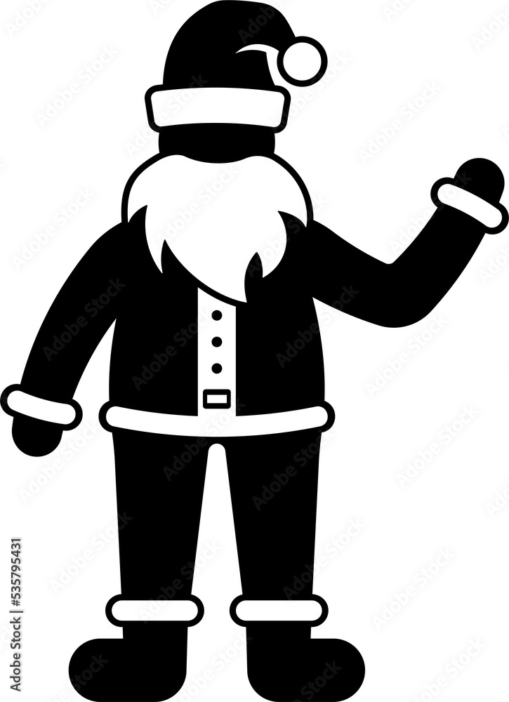 Naklejka premium Happy stick figure Santa Claus waving Merry Christmas illustration set. Stick figure man congratulations icon silhouette pictogram
