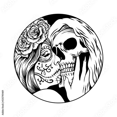 Sugar skull kissing