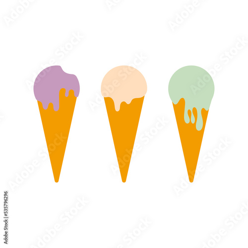 Ice cream in a waffle glass. American scoop ball ice creams in waffle