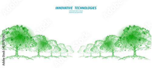 Low poly tree park alley wood. Ecology save nature forest concept. Global deforestation eco idea. Environmental pollution poster template vector illustration