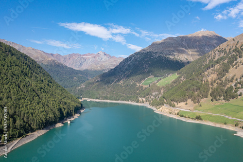 drone  flight over Lake  Vernagt Stausee in South Tyrol © wlad074