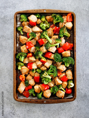 chicken and vegetables in a pan meal prep