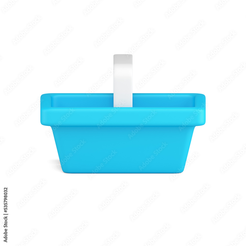 Side view blue empty plastic shopping cart buying 3d icon illustration Side view blue empty plastic shopping cart buying 3d icon illustration