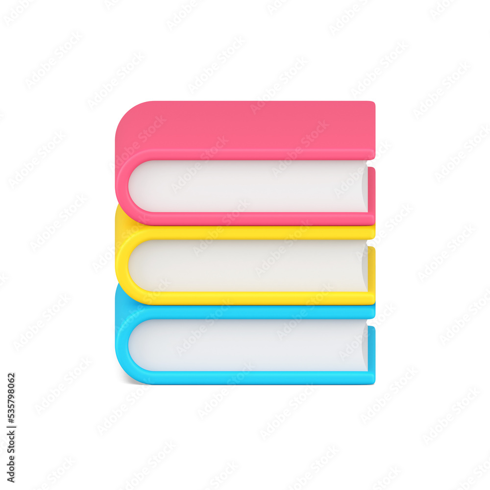 Closed multicolored books stack with paper pages 3d icon illustration. Pile textbooks Closed multicolored books stack with paper pages 3d icon illustration. Pile textbooks