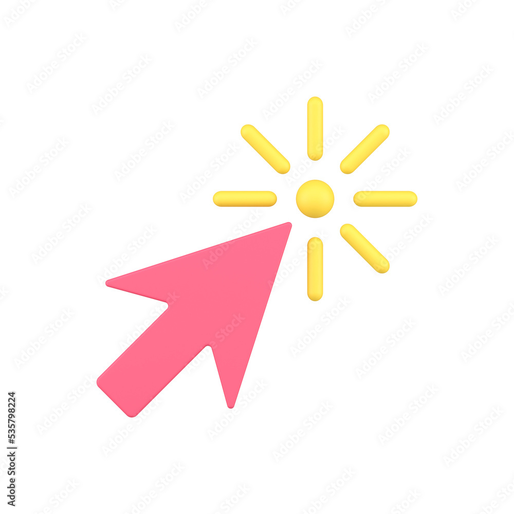 Simple 3d icon arrow cursor pointing link  illustration. Modern mouse pointer clicking