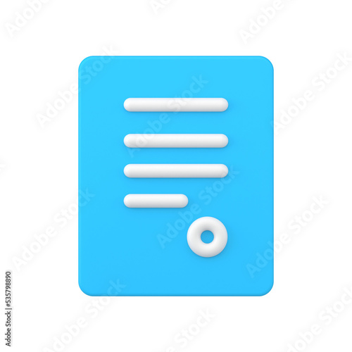 Digital contract with text 3d icon illustration