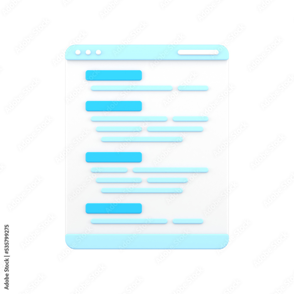 Web page with program code 3d icon. Software coding and development Web page with program code 3d icon. Software coding and development