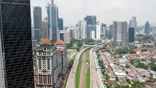 Aerial, skyline view of downtown Kuala Lumper, AKLEH highway photo