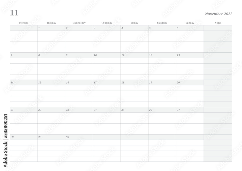 November 2022 calendar template design illustration is simple style. Memo, scheduler, diary, calendar, memo, planner document template background. November 2022 calendar template design illustration is simple style. Memo, scheduler, diary, calendar, memo, planner document template background.