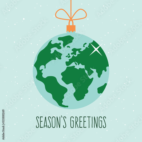 Planet Earth as a Christmas decoration. Peaceful Christmas concept. Vector illustration flat design style. 
