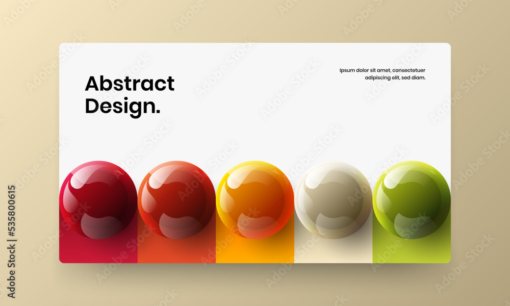 Minimalistic 3D balls presentation layout. Vivid corporate brochure design vector template.