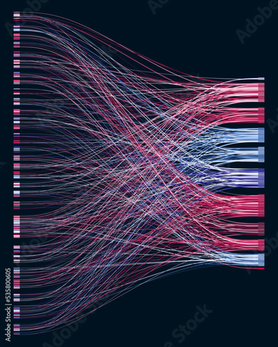 Abstractly arranged dots are connected by lines