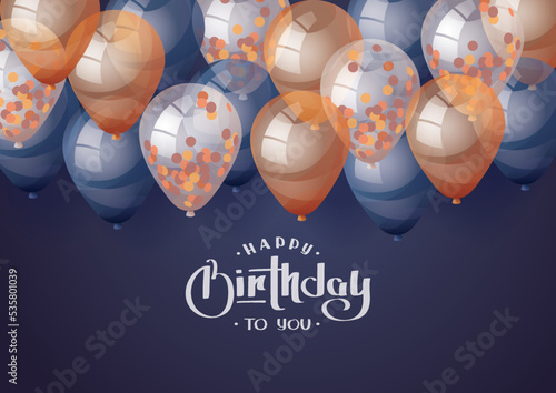 Birthday card with Balloons and handwritten lettering. Birthday party, celebration, holiday, event, festive, congratulations concept. Vector illustration. Postcard, card, cover template.