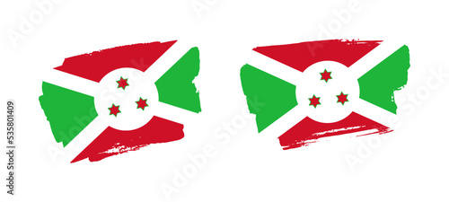 Set of two hand painted Burundi brush flag illustration on solid background photo