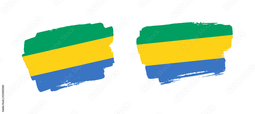 Obraz premium Set of two hand painted Gabon brush flag illustration on solid background
