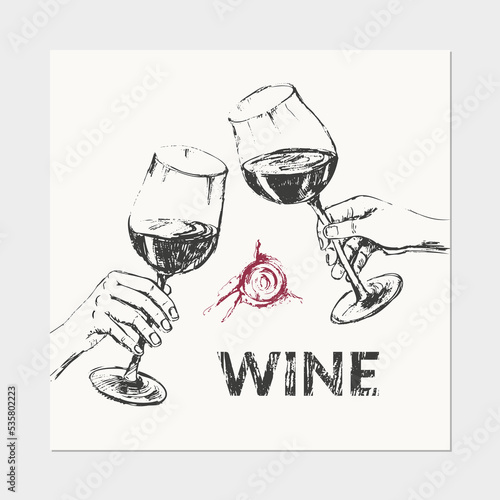 Hand drawn wine illustration set.