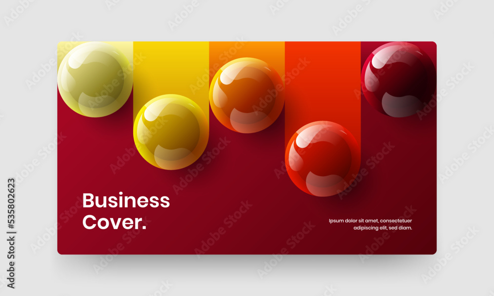 Premium realistic spheres postcard concept. Original company cover design vector template.