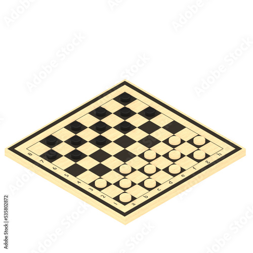 3d rendering illustration of a draughts game board