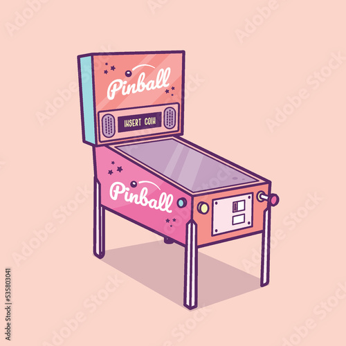 Vintage pinball machine, retro arcade game vector illustration photo