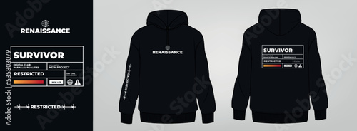 black hoodie, art design, tag