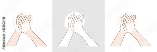 Hand washing with soap. Daily personal care. Global hand washing day. Set of different styles hand drawn flat vector illustration isolated on colored background.